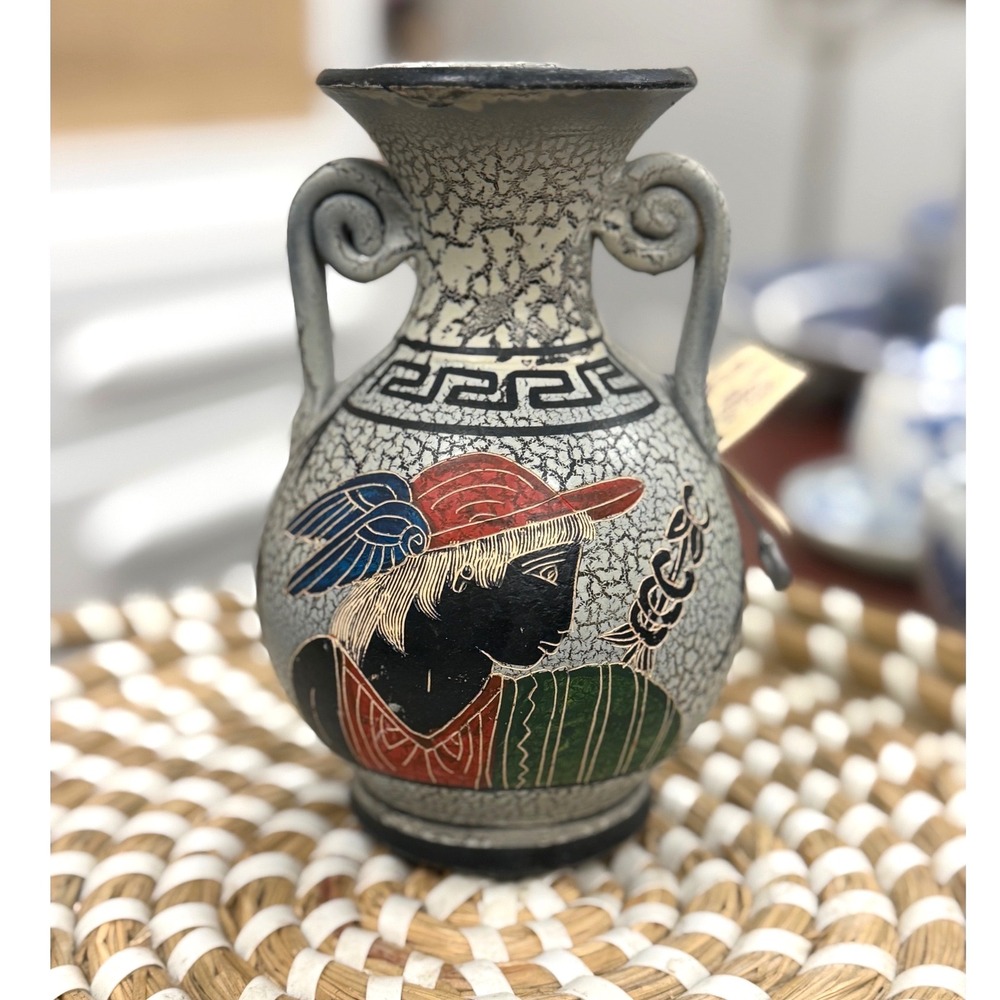 Vintage Greek Ceramic Amphora Museum Replica Hand Painted Vase Made in Greece